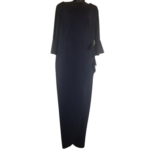 Alex Evenings Compression Long Navy Mother of the Bride Dress Bell Sleeves Sz 14 - Picture 1 of 8